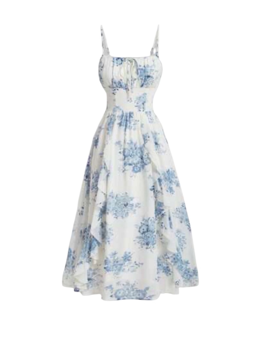 Womens Floral Midi Sundress Milkmaid Empire Waist Tie Front Ruffles Cottagecore